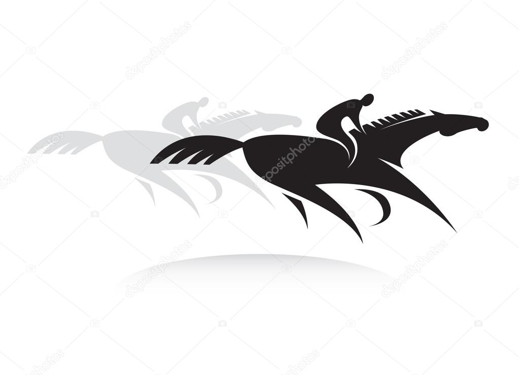 Vector horse race icon with rival horses and jockeys who challenge victory. Works well as a tattoo,  icon, print or mascot.