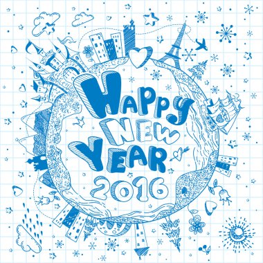 Mutlu yeni yıl 2016 doodle arka plan