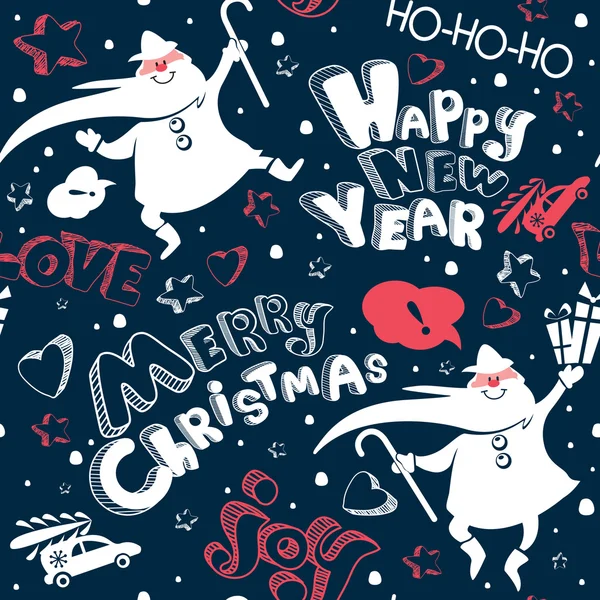 Feliz Navidad y feliz año nuevo doodle patrón sin costuras — Vector de stock