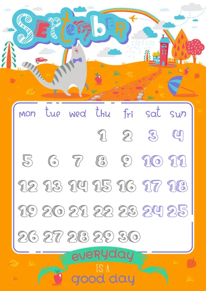 Página do calendário, Setembro 2016 — Vetor de Stock