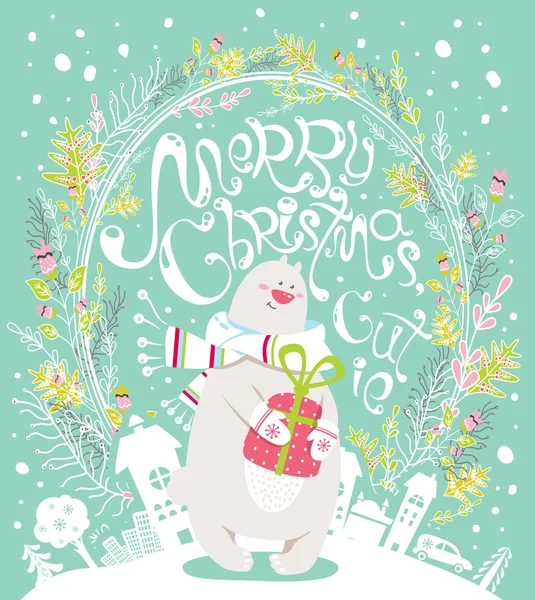 Merry Christmas cartoon greeting card — Stock Vector