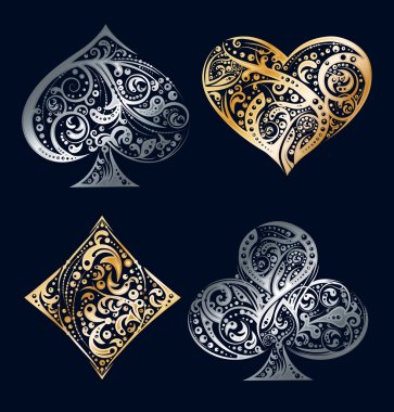 Set of four vector playing card suit symbols made by floral elements clipart