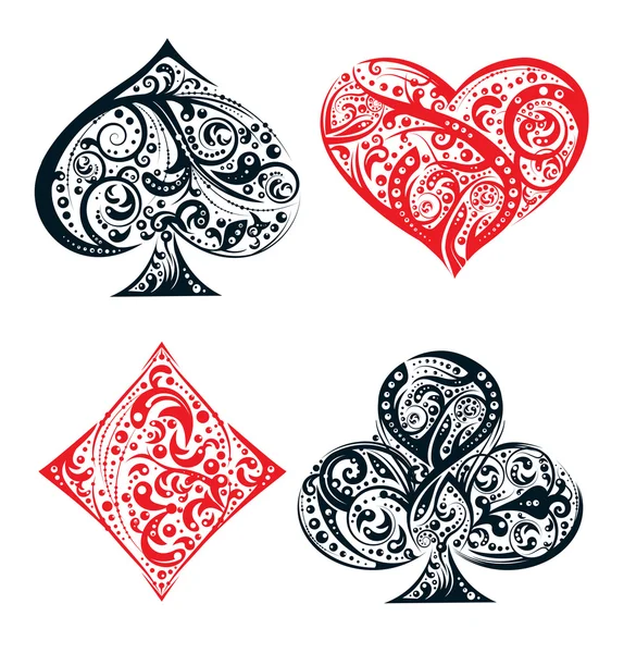 Set aus vier Vektor-Spielkarten-Farbsymbolen, die aus floralen Elementen bestehen — Stockvektor