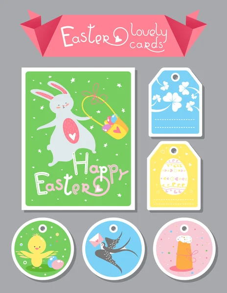 Hermoso conjunto de tarjetas de Pascua — Vector de stock