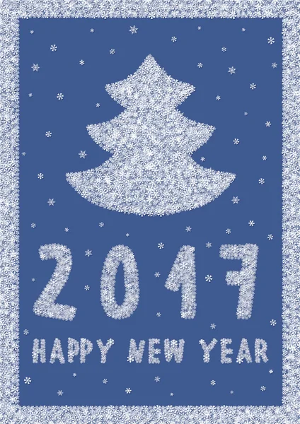 Happy New Year 2017 Greeting Card with Christmas tree made of snowflakes — Stock Photo, Image