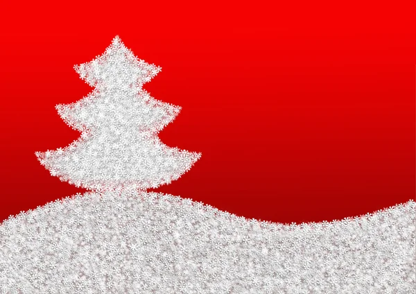 Red background with a Christmas tree made of snowflakes — Stock Photo, Image