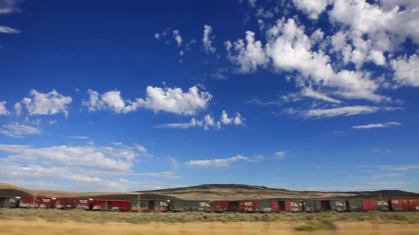 Tren de mercancías en el campo de Montana Metraje De Stock