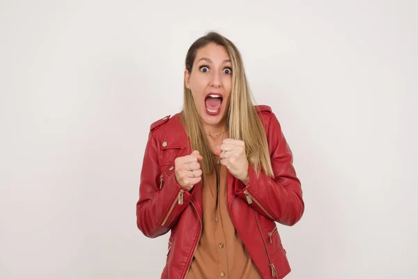 Human Face Expressions Emotions Portrait Young Desperate Woman Looking Panic — Stock Photo, Image