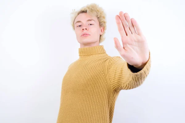 Handsome Caucasian Blond Man Standing White Background Doing Stop Gesture — Stock Photo, Image