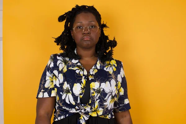 Sad Beautiful Afro American Woman Wearing Glasses Suffering Pain Depression — Stock Photo, Image