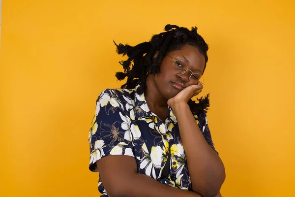 Gloomy Young Sad African American Woman Sighing Upset Stoop Look — Stock Photo, Image