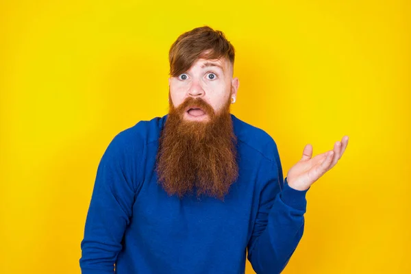 Studio Shot Frustrated Handsome Red Haired Bearded Caucasian Man Standing — Photo