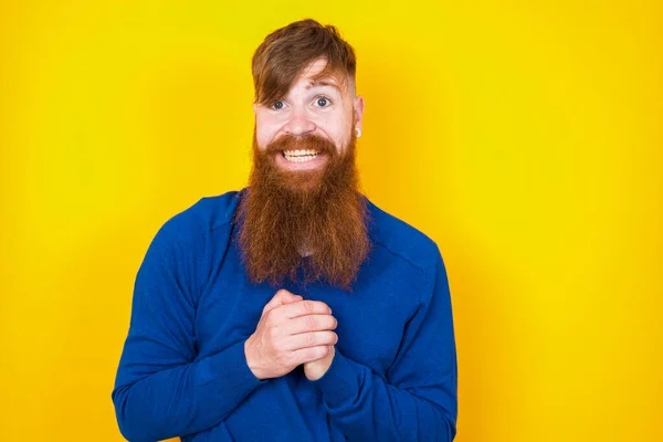 Homem Caucasiano Barbudo Ruivo Bonito Feliz Que Está Contra Parede — Fotografia de Stock