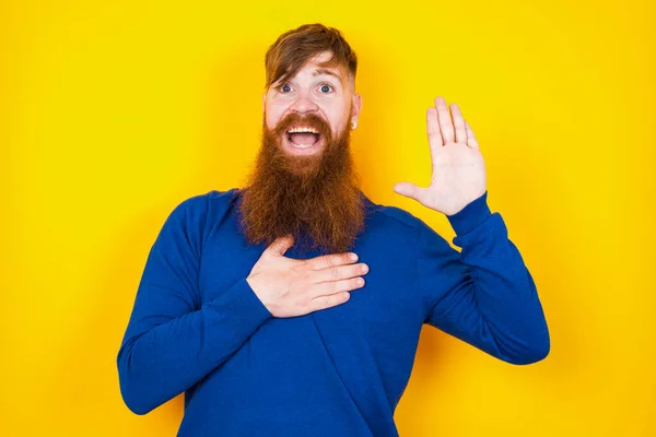 Swear Promise You Regret Portrait Sincere Handsome Red Haired Bearded — Stock Photo, Image