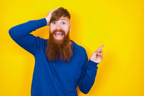 Portret Van Een Knappe Roodharige Man Met Baard Blank Tegen — Stockfoto