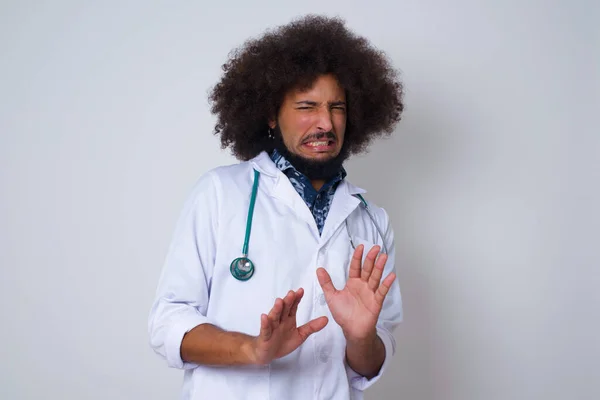 Ugh How Disgusting Displeased Young Doctor Wearing White Coat Has — Stock Photo, Image