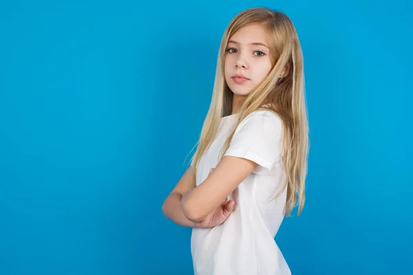 Beautiful Caucasian Little Girl Long Blonde Hair Wearing White Shirt — Stock Photo, Image