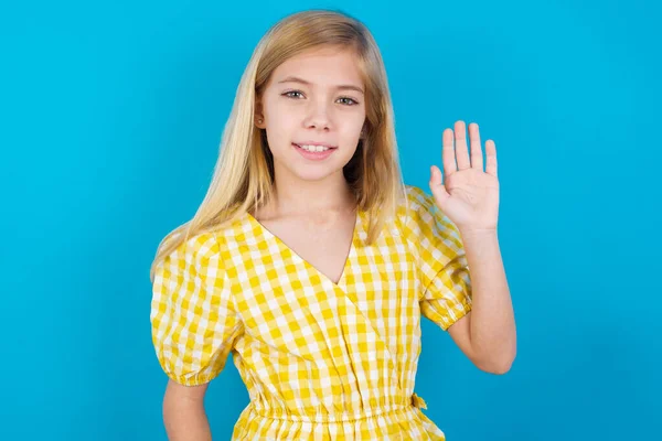 Beautiful Caucasian Girl Wearing Dresswaiving Saying Hello Goodbye Happy Smiling — Stock Photo, Image