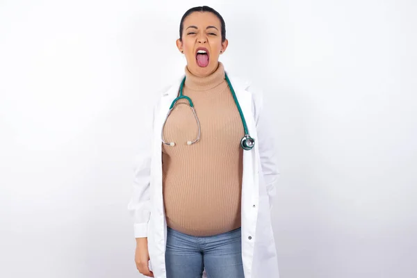 Linguagem Corporal Repugnante Estressado Grávida Médico Mulher Vestindo Uniforme Médico — Fotografia de Stock