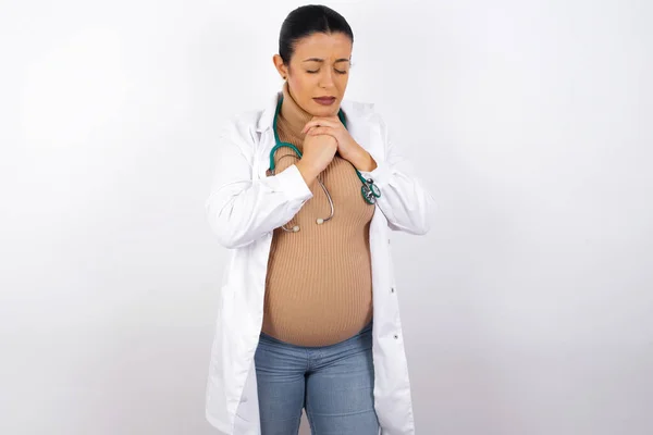 Sad Pregnant Doctor Woman Feeling Upset While Spending Time Home — Stock Photo, Image