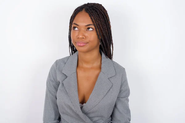 Young Beautiful African American Businesswoman Has Worried Face Looking Lips — Stock Photo, Image