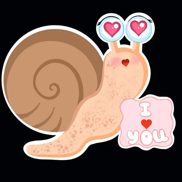 Sticker Cute Snail Love Eyes Hearts Cilia Cartoon Style Isolated — Stock Photo, Image