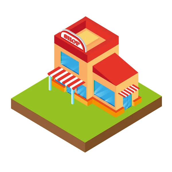 Shop Isometric Illustration Red Beige White Background — Stok Foto