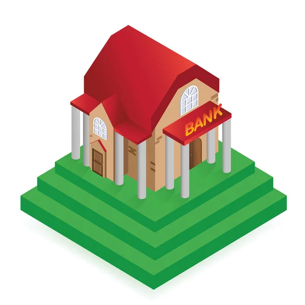 Izometryczna Ilustracja Banku Czerwonym Dachem Białym Tle — Zdjęcie stockowe