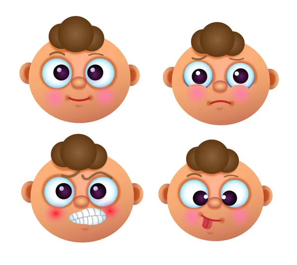set of boy emotions sad angry smiling isolated on a white background