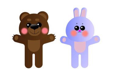 Komik Hayvan Çizimi Simgesi Ayı ve Tavşan