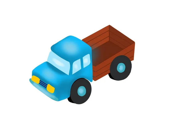 Camión de juguete con una cabina azul sobre un fondo blanco aislado — Foto de Stock