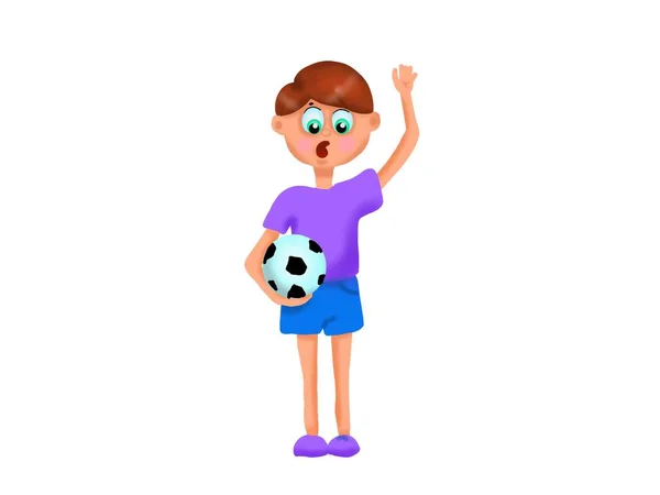 A football player kicks a ball with his foot. A child is playing with a soccer ball. Illustration on an isolated white background, flat style. — Stock Photo, Image