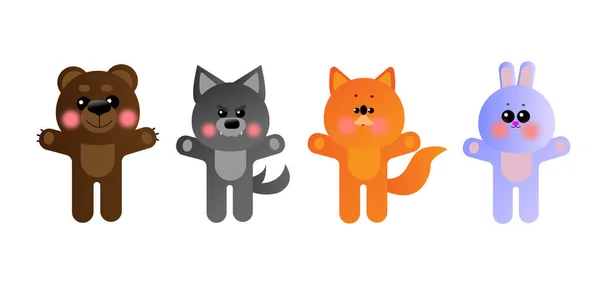 동물 삽화 Icon Set wolf bear fox hare — 스톡 사진