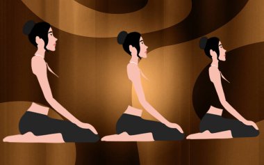 Panel. Yoga. Dizlerinin üstünde oturan bir kadın