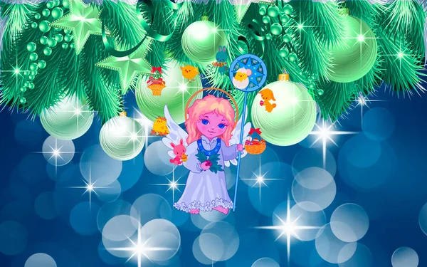 Weihnachtskarte Engel Auf Grünem Und Blauem Hintergrund — Stockfoto