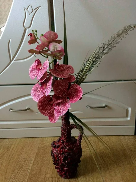 Flor Orquídea Jarrón Decorativo Suelo — Foto de Stock