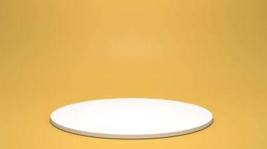 Sarı odada boş sahne kaidesi görüntüsü ve ayakta duran arkaplan ürünü