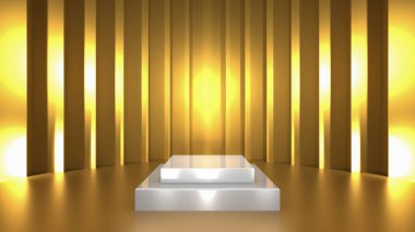 Altın arkaplan ürün şablonu üzerinde ürün görüntüleme ya da vitrin kaidesi. 3B görüntüleme