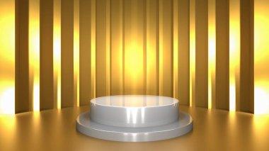 Altın arkaplan ürün şablonu üzerinde ürün görüntüsü. 3B görüntüleme