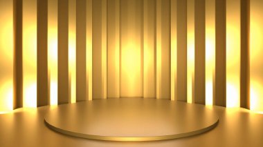 Altın arkaplan ürün şablonu üzerinde ürün görüntüleme ya da vitrin kaidesi. 3B görüntüleme