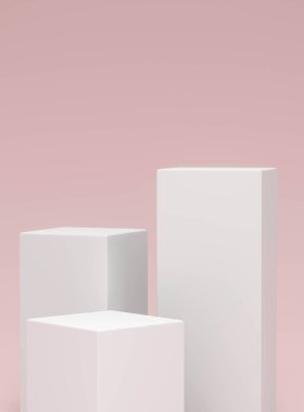 3D görüntüleme, soyut pembe arkaplan, podyum raf veya boş kaide görüntüsü, 3D görüntüleme