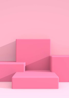 Hippi soyut arka planına sahip boş podyum pembesi, ekran için 3D illüstrasyon başlığı