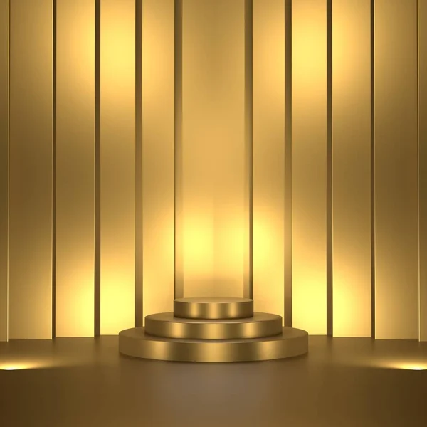 Altın Arkaplan Ürün Şablonu Üzerinde Ürün Görüntüleme Vitrin Kaidesi Görüntüleme — Stok fotoğraf