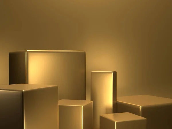 Töm Pallen Guld Färg Bakgrund Med Box Stå Koncept Produkt — Stockfoto
