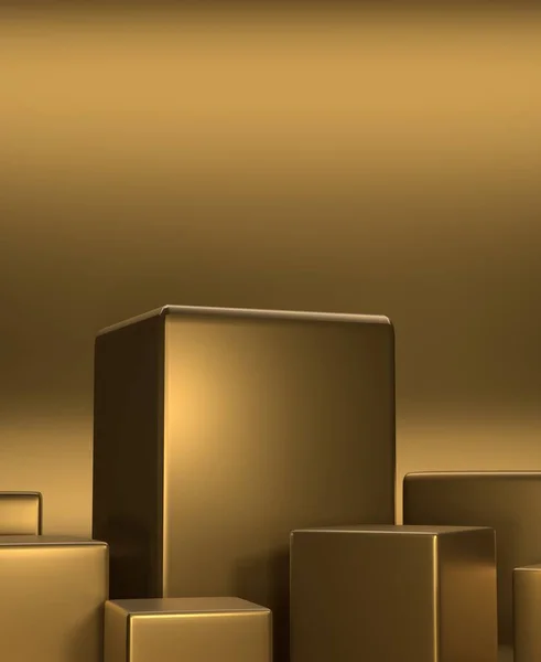 Pódio Vazio Sobre Fundo Cor Dourada Com Caixa Stand Conceito — Fotografia de Stock
