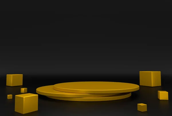 3D渲染 抽象背景下的金色和金色方块 化妆品展示的抽象平台 — 图库照片