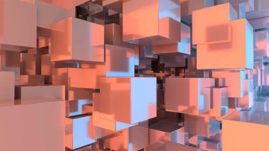 Uçan yapboz arka planı, birçok blokla birlikte 3 boyutlu küp konsepti oluşturur