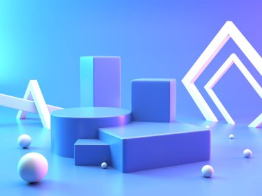 Arkaplan 3d Mavi, soyut arkaplan 3d, soyut geometrik şekil pastel. Küp çarpımı için modern aşama.