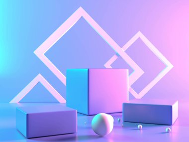 Minimalist platform gösterisi. Arka planda lüks kürsü var. Boş sergi ya da ürün rafı. 3B görüntüleme.