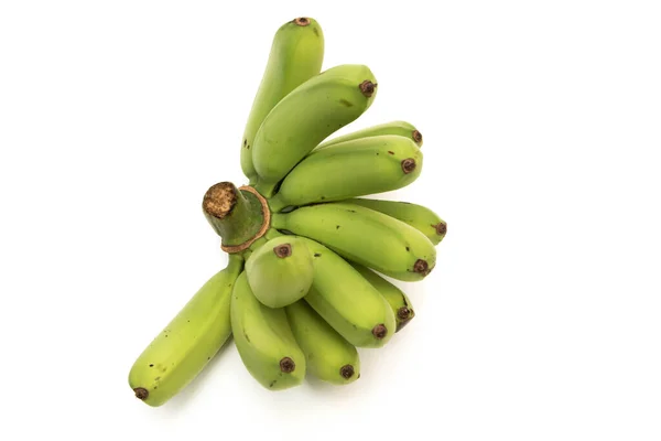 Bananas Verdes Orgânicas Isoladas Sobre Fundo Branco — Fotografia de Stock